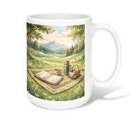 Book Ceramic Coffee Mug, Nature Relaxation Thermoses Basket Summer Green Novelty Hot Chocolate Mug with Handle Ideal for Friends Family Lovers Eldership Senior Co-Worker 15 Oz