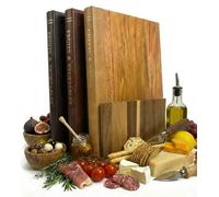 Book Chopping Board Set with Stand - Acacia Wooden Chopping Boards for Kitchen Decor, Charcuterie & Meal Prep | Unique Design that Looks Like Books, Non-Slip & Space-Saving | 3 Piece Set