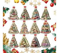 Book Christmas Tree Decoration, Book Decoration for the Christmas Tree, Christmas Decoration Ornament, Wooden Christmas Tree Decoration for Book Lovers, Set of 24 Hanging Christmas Pendants