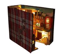 Book Corner Kit - Bookcase Insert, Creative Miniature Bookend Diorama | Handmade Wooden Book Corner Decor, Wooden LED Bookend Home Decoration