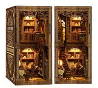 Book Corner Set - Vintage Book Collection Room with LED Light | 3D Dollhouse Bookends for Bookshelf Decoration | Mini Wooden Puzzle | Creative Gift