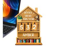 Book Counter, Manual Rustic Wooden Bookmark Tracker - Reading Sign Booking - For Desk Table Display Office Study Living Room