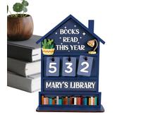 Book Counter Sign, Decorative Rustic Wooden Manual Reading Progress Display, Decorative Reading Sign for Bookshelves, for Desk, Table, Living Room, Study