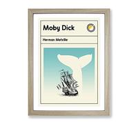 Book Cover Moby Dick Herman Melville Modern Framed Print | A4 Oak Framed Wall Art | Ready to Hang | Modern Nature Picture | Living Room Bedroom Lounge Office