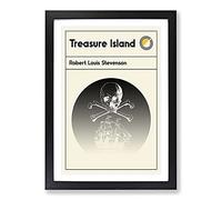 Book Cover Treasure Island Robert Louis Stevenson Framed Print | A2 Black Framed Wall Art | Ready to Hang | Modern Landscape Picture | Living Room Bedroom Lounge Office