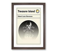 Book Cover Treasure Island Robert Louis Stevenson Framed Print | A2 Walnut Framed Wall Art | Ready to Hang | Modern Landscape Picture | Living Room Bedroom Lounge Office