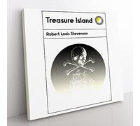 Book Cover Treasure Island Robert Louis Stevenson Modern Canvas Wall Art Print Ready to Hang, Framed Picture for Living Room Bedroom Home Office Décor, 50x50 cm (20x20 Inch)
