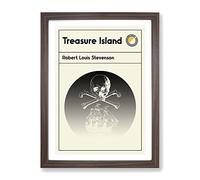 Book Cover Treasure Island Robert Louis Stevenson Modern Framed Print | A3 Walnut Framed Wall Art | Ready to Hang | Modern Landscape Picture | Living Room Bedroom Lounge Office