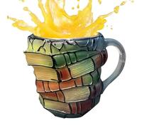 Book Cup - Elegant Cappuccino Mug, Elegant Handle | Decorative Coffee Beverage Ceramic Tea Ceramic Collection Morning Cooler Holder, Charming Cup of Coffee