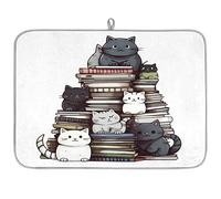 Book Cute Cat Microfibre Dish Drying Mat Absorbent Dish Drying Drainers Mats for Kitchen Spoon Glass Plate 45.7 x 60.9 cm