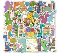Book Dinosaurs Stickers Pack of 50 Waterproof Cartoon Reading Stickers for Laptop Water Bottles Skateboard Bicycle Luggage Car Vinyl Cute Funny Dinosaur Book Stickers for Teenagers Children