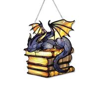 Book Dragon Sun Catcher, 15cm Cute Dragon Book Window Ornament Craft Pendant - 2D Acrylic Dragon Window Rainbow Maker Light-catcher for Bedroom, Balconies, Doorways