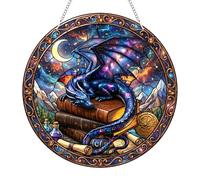 Book Dragon Sun Catchers for Windows, Fourth Merch Wing Suncatchers for Windows, 2D Flat Hanging Garden Ornament Suncatchers, Stained Glass Window Hanging, Fantasy Gift for Book Lovers