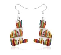 Book Earrings for Women Cat Book Earrings for Book Lovers Jewelry Acrylic Animal Bookcase Earrings Fun Teacher Earrings for Teachers Appreciation Day Back To School Jewelry, Zinc, No Gemstone