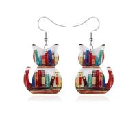 Book Earrings for Women Cat Book Earrings for Book Lovers Jewelry Acrylic Animal Bookcase Earrings Fun Teacher Earrings for Teachers Appreciation Day Back To School Jewelry, Zinc, No Gemstone