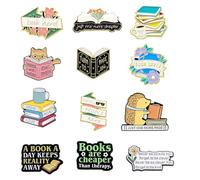 Book Enamel Pins Set of 12 Lapel Pins for Backpacks Hats Jackets Totes Literary Gifts for Book Lovers Readers BookTok Librarians Teachers Vintage Bookish Badges with Secure Clasp