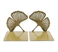 Book End, Ginkgo Leaves Book Stopper, L-shaped Modern Hollow Leaf Ends, Non-Skid Decorative Metal Bookends, Creative Books Support for Home School Office Library