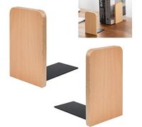 Book Ends, 2 Pack Natural Bamboo Bookend Heavy Duty Bookends Walnut Wood Bookend