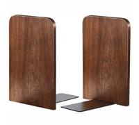 Book Ends, 2 Pack Natural Bamboo Bookend Heavy Duty Bookends Walnut Wood Wooden