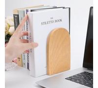 Book Ends, 2 Pack Natural Bamboo Bookend Heavy Duty Bookends Walnut Wood Wooden