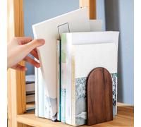 Book Ends, 2 Pack Natural Bamboo Bookend Heavy Duty Bookends Walnut Wood Wooden
