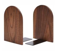 Book Ends, 2 Pack Natural Bamboo Bookend Heavy Duty Bookends Walnut Wood Wooden