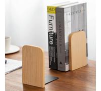 Book Ends, 2 Pack Natural Bamboo Bookend Heavy Duty Bookends Walnut Wood Wooden