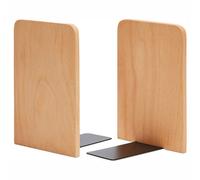 Book Ends, 2 Pack Natural Bamboo Bookend Heavy Duty Bookends Walnut Wood Wooden