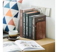 Book Ends, 2 Pack Natural Bamboo Bookend Heavy Duty Bookends Walnut Wood Wooden