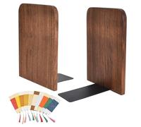 Book Ends,2 Pcs Walnut Wood Bookends With10 Bookmarks,L-Shaped Book Ends,Natural Walnut Book Stopper,Heavy Duty Wooden Bookend Support,Non-Slip Base,for Shelves Books,Cds Office Library