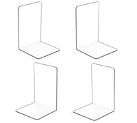 Book Ends - 4Pcs Clear Acrylic Bookends, Bookshelf Desktop Book Organizer Stationery Book Ends for Shelves, Plastic Book Holders Bookracks Divider Stopper Decorative for School, Library, Office, Home