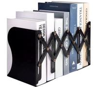 Book Ends - Adjustable Metal Book Ends for Shelves, Heavy Duty Expandable Bookends, Desk Bookshelf Book Storage Stand Book Holder Book Stopper Book Organizer Rack for Kids Home Office School (Black)