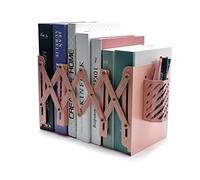 Book Ends, Adjustable Metal Bookends Book Holders for Shelves, Desk Magazine File Organizer Holder for Office, Books, Papers, Extends up to 19 inches.Scratch-Resistant Hand Coating-Pink