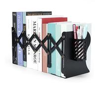 Book Ends, Adjustable Metal Bookends Book Holders for Shelves, Desk Magazine File Organizer Holder for Office, Books, Papers, Extends up to 19 inches.Scratch-Resistant Hand Coating-Black