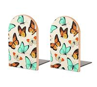Book Ends Bookends for Shelves to Hold Books Butterflies Print Small Non-Slip Book Stoppers Wood Decorative Home Office Desk