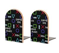 Book Ends Bookends for Shelves to Hold Books Cool Gamer Slogan Text Print Small Non-Slip Book Stoppers Wood Decorative Home Office Desk