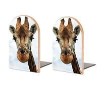 Book Ends Bookends for Shelves to Hold Books Funny Giraffe Animal Print Small Non-Slip Book Stoppers Wood Decorative Home Office Desk
