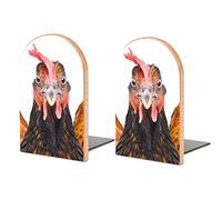 Book Ends Bookends for Shelves to Hold Books Funny Three Chickens Print Small Non-Slip Book Stoppers Wood Decorative Home Office Desk