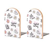 Book Ends Bookends for Shelves to Hold Books Girl Power Pink Flower Print Small Non-Slip Book Stoppers Wood Decorative Home Office Desk