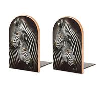 Book Ends Bookends for Shelves to Hold Books Modern Zebra Oil Painting Print Small Non-Slip Book Stoppers Wood Decorative Home Office Desk
