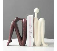 Book Ends Decorative for Shelves - Modern Abstract Human Figure Bookends, Heavy Duty Book Holder and Book Stopper, Ceramic Stylish Shelf Decorations and Bookends for Shelves（Ivory & Red Brown）