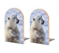 Book Ends for Shelves Heavy Duty Non-Slip Wooden Bookends with Metal Base Modern Decorative Wooden Book Holders Polar Bear Book Stopper for Home Office And Library,Books Shelf Holder Organizer Accesso