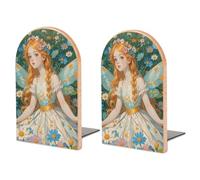 Book Ends for Shelves,Pfhorn Flower Fairy Print Wood Heavy Duty Bookends 1 Pair,Fancy Modern Decorative Non-Skid Book Stopper for Office, Library Or Study Book Accessories