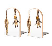 Book Ends Funny Giraffe Bookends for Shelves to Hold Books Heavy Duty Non-Slip Book Stoppers Wood Decorative Home Office