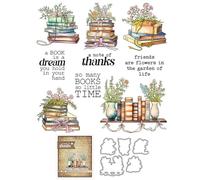 Book Flower Stamps and Cutting Dies for Card Making DIY Transparent Silicone Clear Stamp and Metal Die Cuts Sets for Scrapbooking Paper Greeting Cards Decor Seals Craft Supplies