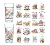 Book Flower UV DTF Wraps - 20 Pcs Colorful Book Themed Stickers Beautiful Flowers Butterflies Flirty Style Rub on Transfers for Crafts Stickers for Glass Plastic Metal Cup DIY Crafts