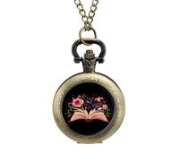 Book Flowers Read Men's Pocket & Fob Watches Analogue Display Quartz Watch with Chain for Birthday Christmas Father's Day Coppery-Style