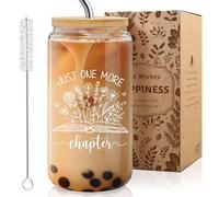Book Glass Cup for Women - "Just One More Chapter" Novelty Glass, Perfect Reading Gift for Bookworms, Librarians & Best Friends, Cool Book Club Idea for Valentines Day or Birthday -m16