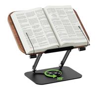 Book Holder Reading Stand, Wooden Book Stand for Reading, 360° Rotating Cookbook Stand with Side Clamps for Kitchen, School, Office, Music Scores,Kindle, Tablet, Bible
