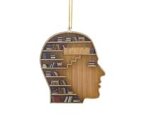 Book Human Brain Ornament, Reading Book Christmas Ornament, Acrylic Tree Ornament Gift for Her Librarian, Reading Vintage Christmas Ornament, Suitable for Halloween, Thanksgiving, Christmas